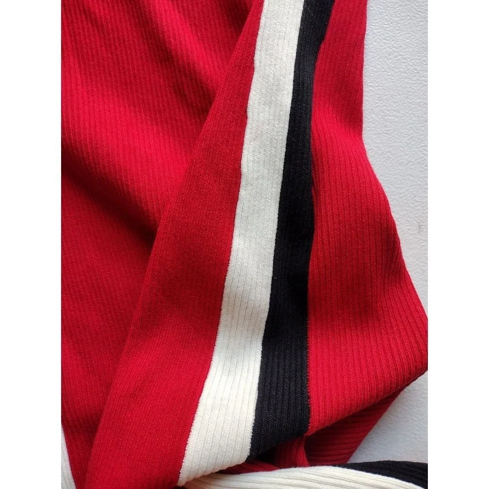 Love Tree Red V‎ Neck Ribbed Bodycon Dress with Side Stripes Size L